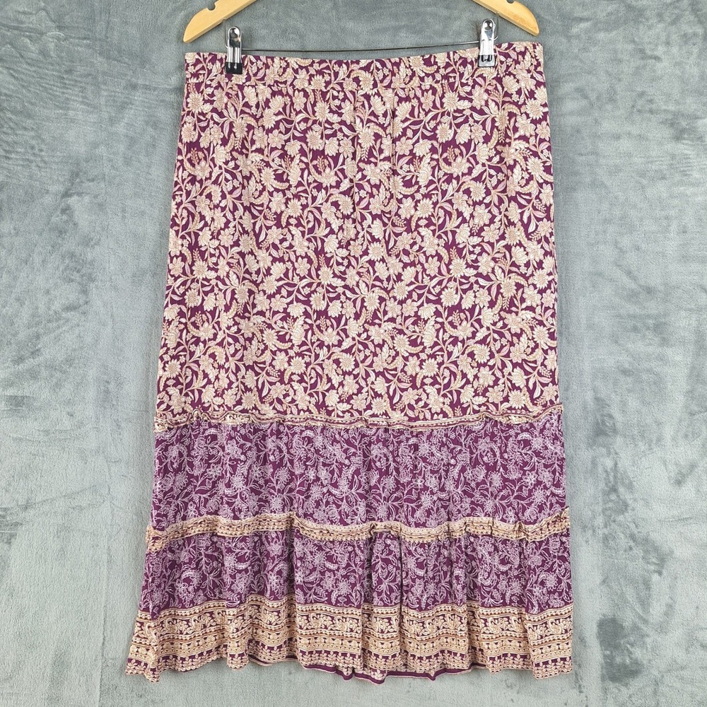 J Jill Skirt Large Boho Fairy Folk Romantic Floral Midi Festival Cottage Tiered